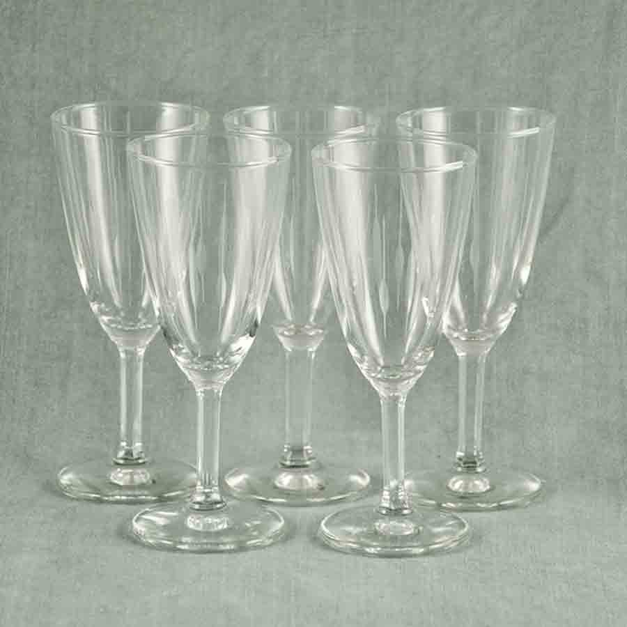 5 flutes à champagne anciennes en verre soufflé